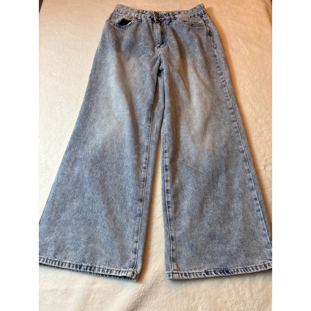Bamboo Women Light Acid Wash Wide Leg Jeans Size 13/31 High Rise 100% Cotton